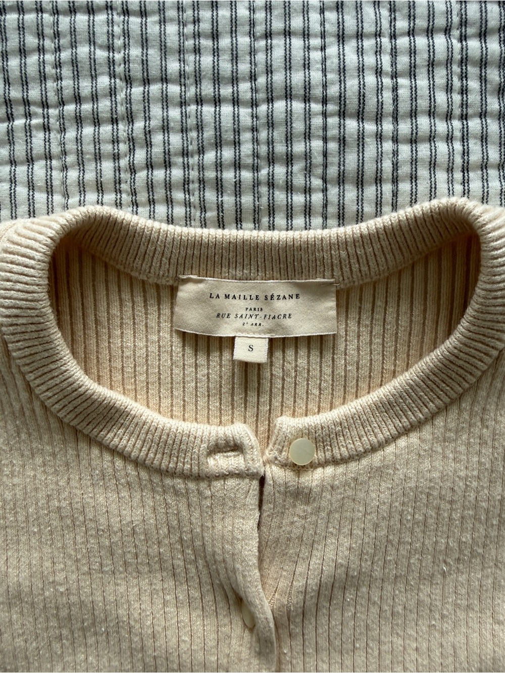 Sezane Cream Ribbed Button-Up Cardigan - Picture 4 of 6